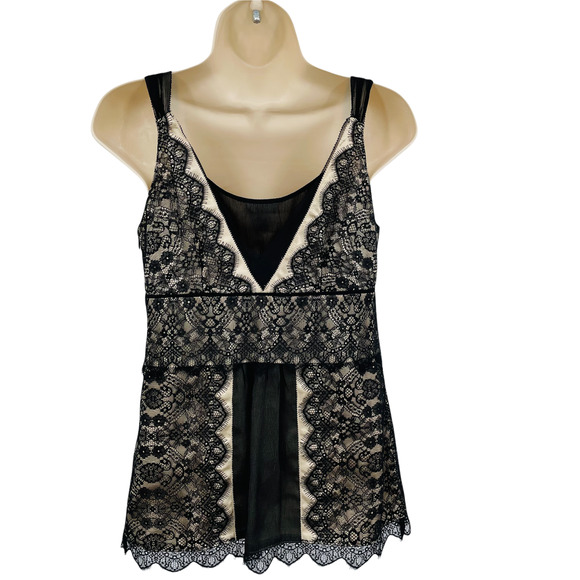 Ann Taylor Babydoll Whimsigoth Top Womens 2 Black Satin Lace Layered V-Neck - Picture 2 of 8